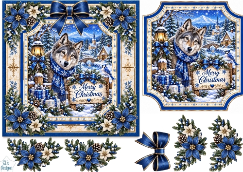 Blue Winter Wolf • Merry Christmas Village Scene
