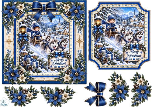 Blue Christmas Huskies • Winter Sled Ride & Snowy Village