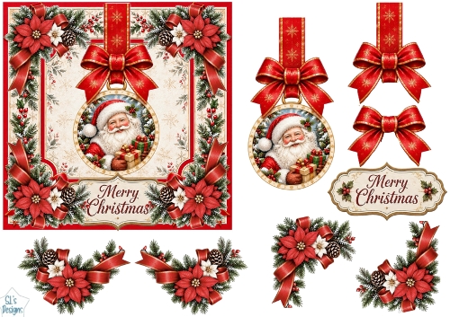 Traditional Santa Claus • Red Poinsettias & Festive Christmas Frame