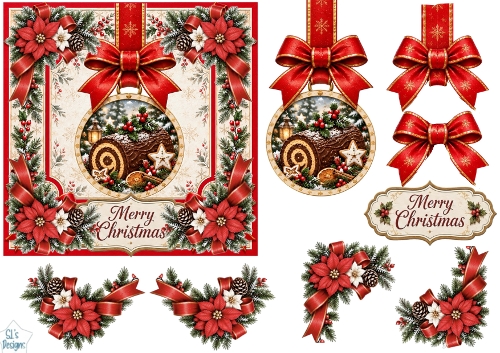 Christmas Yule Log • Festive Poinsettias & Cozy Winter Treats