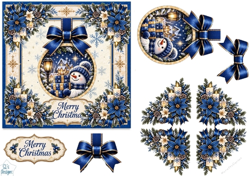 Blue Christmas Snowman • Lantern, Gifts & Winter Village