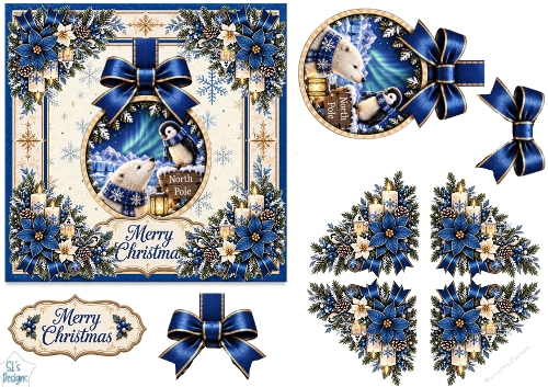 Blue Arctic Friends • Polar Bear & Penguin Christmas North Pole Scene