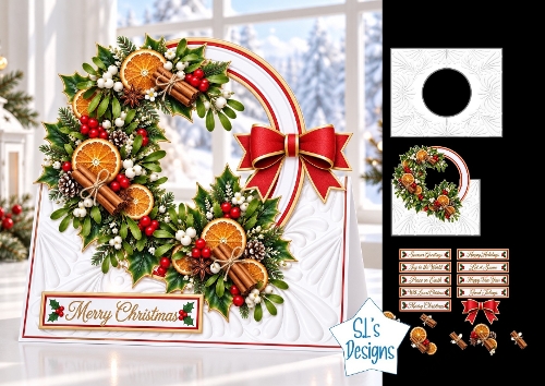 Orange & Cinnamon Christmas Wreath Card Kit with Sentiments