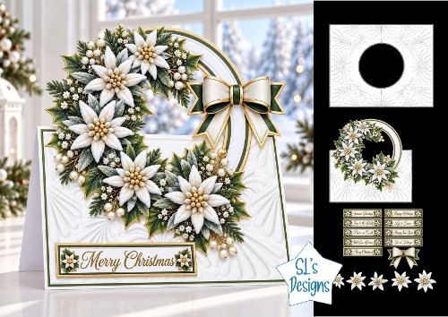 Elegant Edelweiss Christmas Wreath Card Kit with Sentiments
