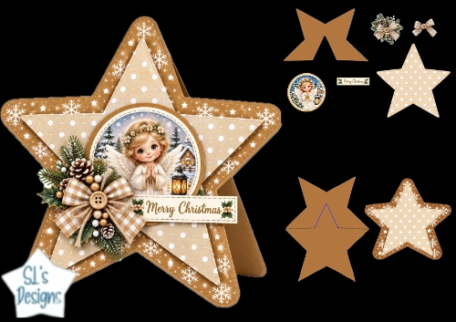 Angel Christmas Star Card • Snowy Lantern & Rustic Winter Florals
