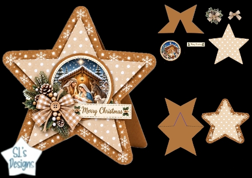 Nativity Christmas Star Card • Holy Family & Rustic Winter Florals