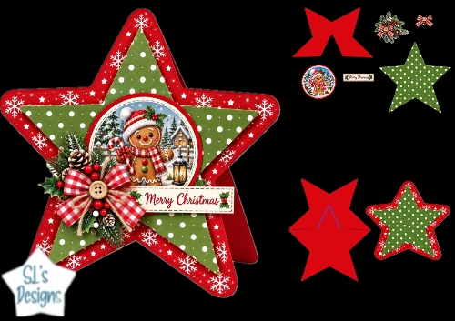 Gingerbread Christmas Star Card • Candy Cane & Festive Red‑Green Layers
