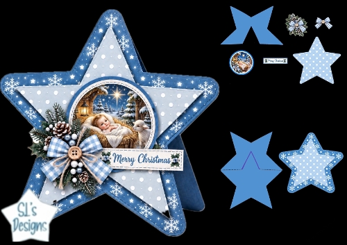 Blue Nativity Christmas Star Card • Baby Jesus & Snowy Winter Glow