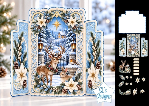 Winter Deer, Rabbit & Robin Christmas Card Kit with Edelweiss