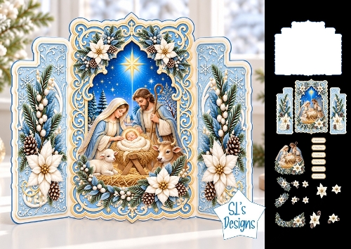 Holy Nativity Scene Christmas Card Kit with Edelweiss Flowers