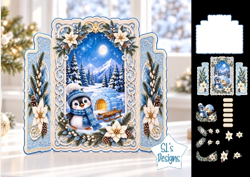 Cute Penguin & Igloo Christmas Card Kit with Edelweiss