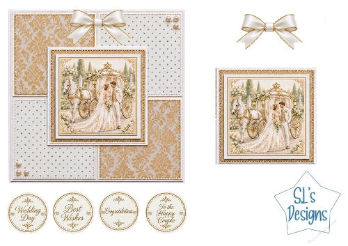 Elegant Ivory & Gold Wedding Couple Easel Card Kit with Sentiments and Bow