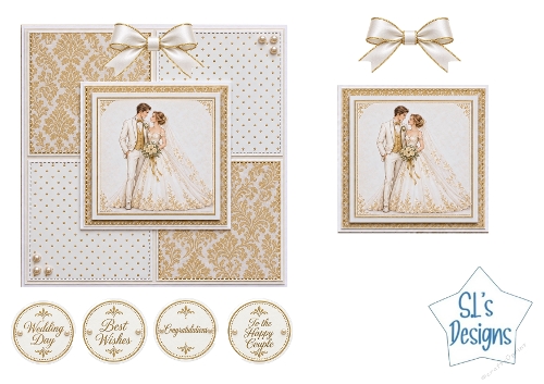 Luxury Ivory & Gold Wedding Couple Easel Card Kit with Sentiments and Elegant Bow