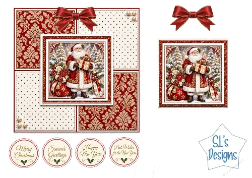 Traditional Santa Claus Christmas Easel Card Kit in Red and Gold with Festive Sentiments