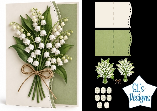 Elegant Lily of the Valley Bouquet Card Kit with Decoupage and Sentiment Tags