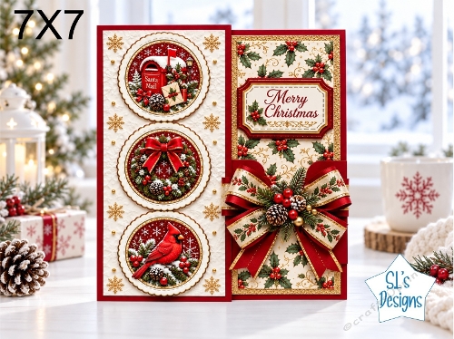 Red Christmas Santa Mail Wreath and Cardinal 7x7 Card Kit
