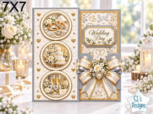 Elegant Wedding Day 7x7 Card Kit – White, Silver & Gold