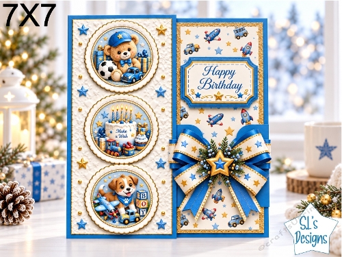 Little Boys Birthday 7x7 Card Kit – Cute Teddy Bear & Puppy