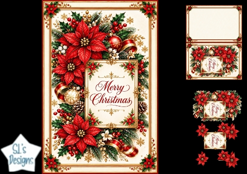 Elegant Merry Christmas Poinsettia Frame Topper for Cards & Crafts