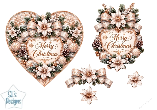 Elegant White & Gold Poinsettia Heart Merry Christmas Topper for Cards