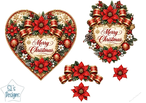 Luxurious Red Poinsettia Heart Merry Christmas Topper for Cards