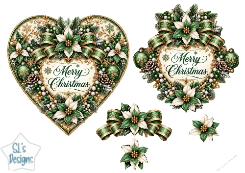 Elegant Green Poinsettia Heart Merry Christmas Topper for Cards