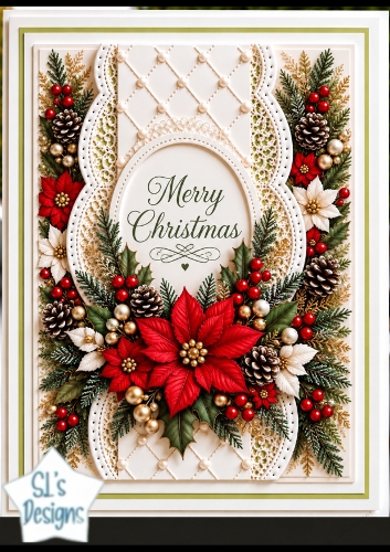 Luxurious Red & White Poinsettia Merry Christmas Oval Topper for Cards