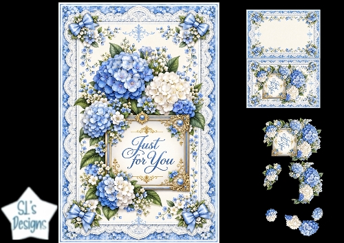 Elegant Blue Hydrangea Just for You Floral Topper for Cards