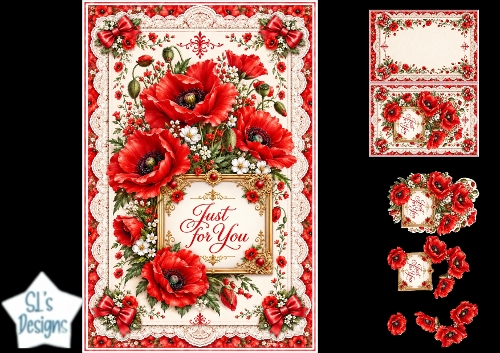 Elegant Red Poppy Just for You Floral Topper for Cards