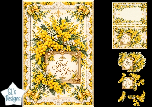 Elegant Yellow Mimosa Just for You Floral Topper for Cards