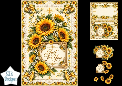 Elegant Sunflower Just for You Floral Topper for Cards