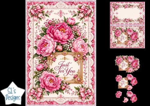 Elegant Pink Peony Just for You Floral Topper for Cards
