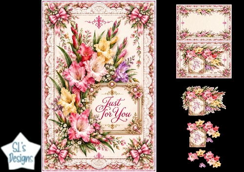 Elegant Multicolor Floral Just for You Lace Topper for Cards
