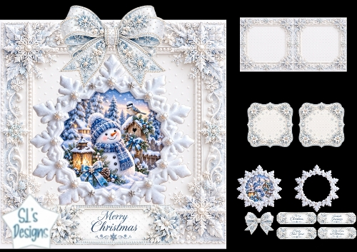 Charming Snowman Merry Christmas Winter Topper with Silver Snowflakes