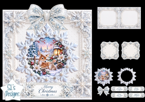 Elegant Deer & Rabbit Merry Christmas Snowflake Topper for Cards