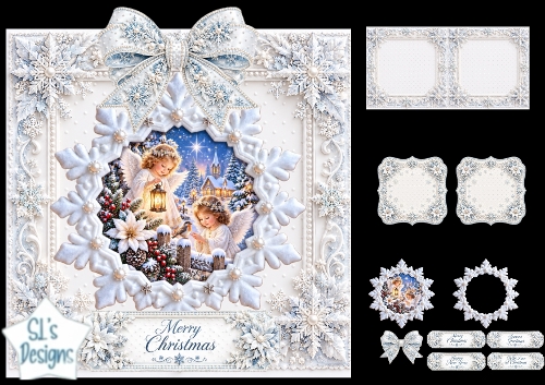 Elegant Angels with Lantern Merry Christmas Snowflake Topper