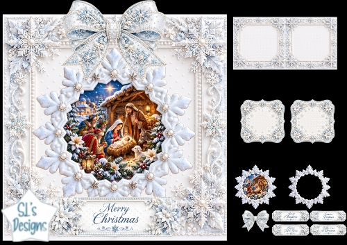 Elegant Nativity Merry Christmas Snowflake Topper for Cards