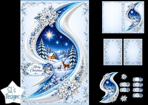 Elegant Winter Cabin & Deer Merry Christmas Topper with Snowflake Frame