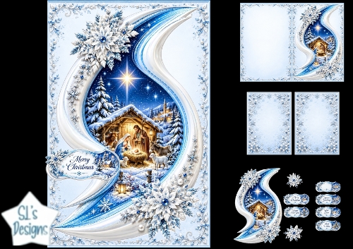 Elegant Nativity Merry Christmas Topper with Snowflake Frame