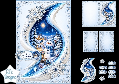 Charming Snowman & Lantern Merry Christmas Winter Topper