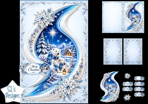 Cute Polar Bears Merry Christmas Winter Topper with Snowflake Frame