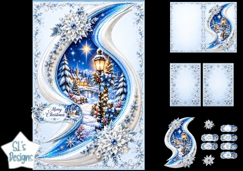 Elegant Winter Village & Lantern Merry Christmas Topper