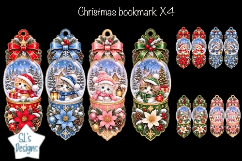 Christmas Kitten Bookmarks – Festive Winter Cats Set of 4