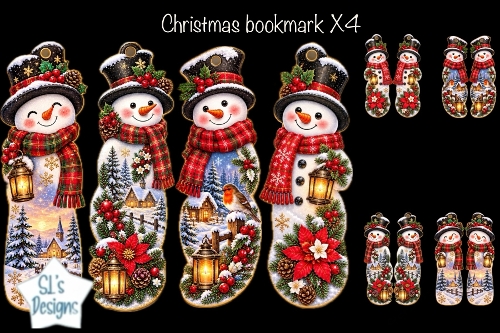 Christmas Snowman Bookmarks – Festive Winter Scene Set of 4