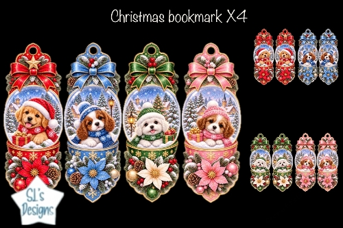 Christmas Puppy Bookmarks – Cute Winter Dogs Set of 4