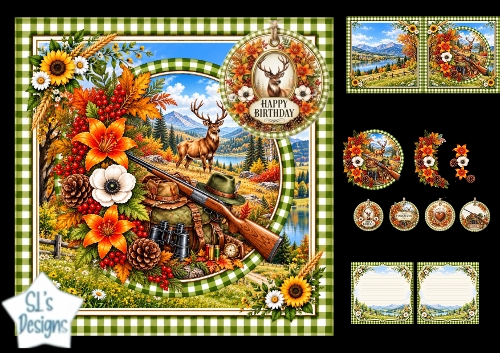 Hunting & Nature Card Topper – Autumn Deer Scene