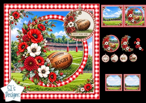 Rugby Stadium Card Topper – Sport & Flowers Celebration Set