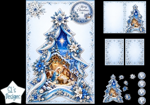 Nativity Christmas Tree Topper – Elegant Blue Winter Design