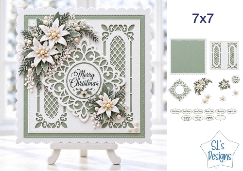 Elegant Edelweiss Christmas Card Kit with Lace Frames, Winter Florals & Festive Sentiments 7x7