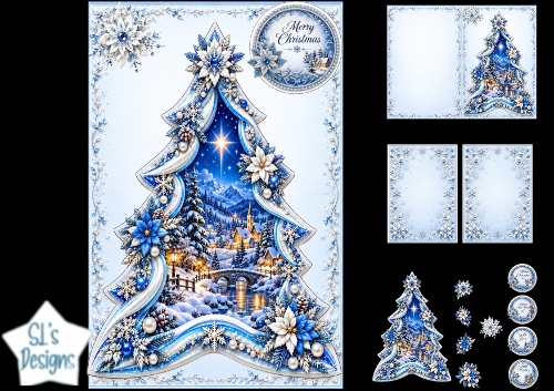 Winter Poinsettia Tree Card Kit – Snowy Village Christmas Topper